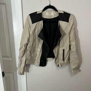 Zara Black and Cream faux leather Bomber Jacket